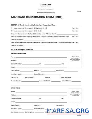 Downloadable USA Marriage registration form sample